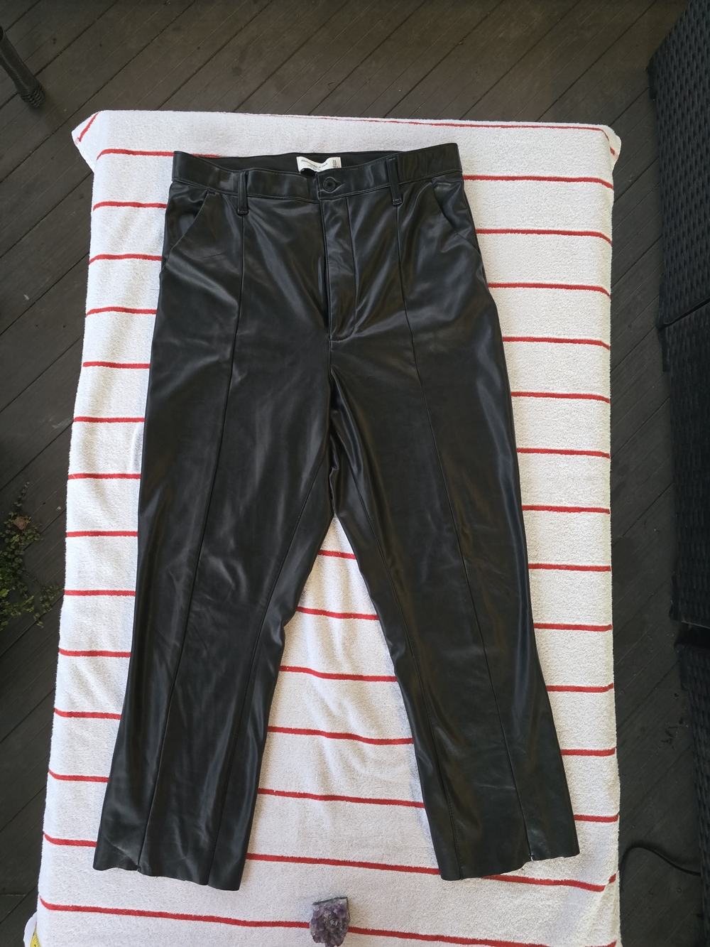 Abercrombie & Fitch Black Faux Leather Straight-Leg Capris